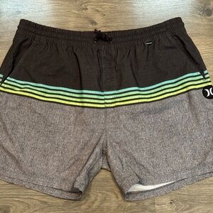 Hurley Black, Gray & Mint Striped Board Shorts